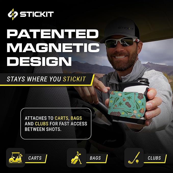 STICKIT Magnetic Rangefinder Strap | Strong Magnet Securely Holds to Golf Carts and Golf Clubs for Easy Access | Slim, Form Fitting, Size Adjustable