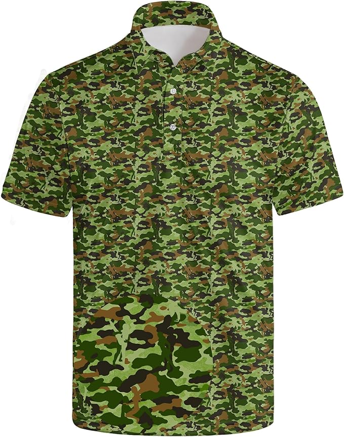 Golf Polo Shirts for Men Funny Print Short Sleeve Golf Shirts Performance Golf Polos