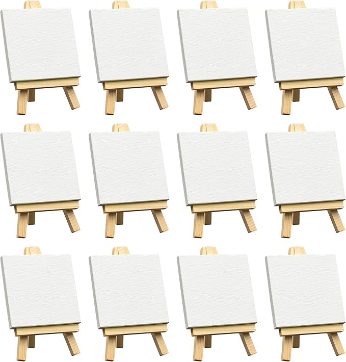 FIXSMITH 3x3 Inch Mini Stretched Canvas Easel Set- Bulk Pack of 12, Small - Image 6
