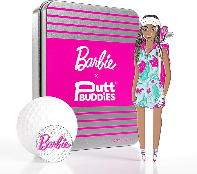 Barbie Golf Weekend Golf Divot Tool Set with Magnetic Ball Marker with Hat Clip, Pink Golf Accessories and Collectible Gift Tin, Chic Golf Tools for Women Golfers
