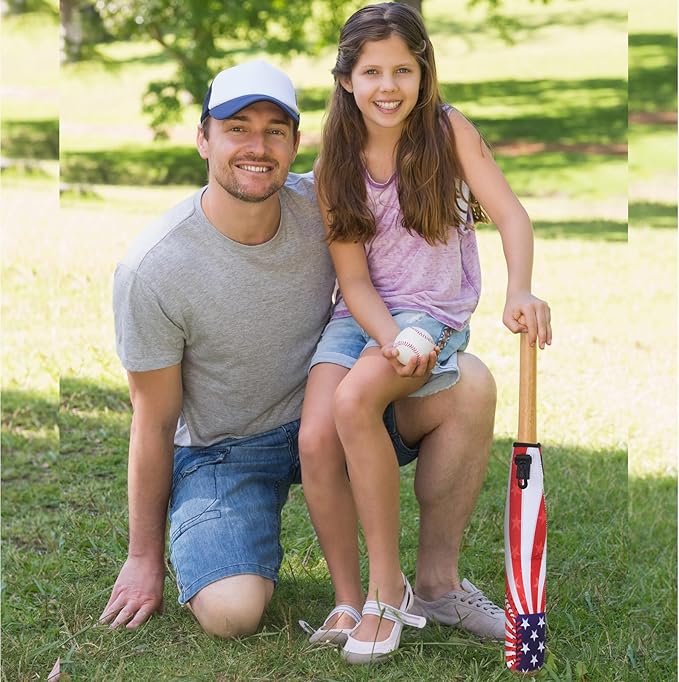 4 Pcs America Baseball Bat Sleeve 18 x 2.4 Inch Patriotic Lightweight Softball Bat Cover Sleeve Protector Warmer Essential Baseball Accessories with Hook for Adult