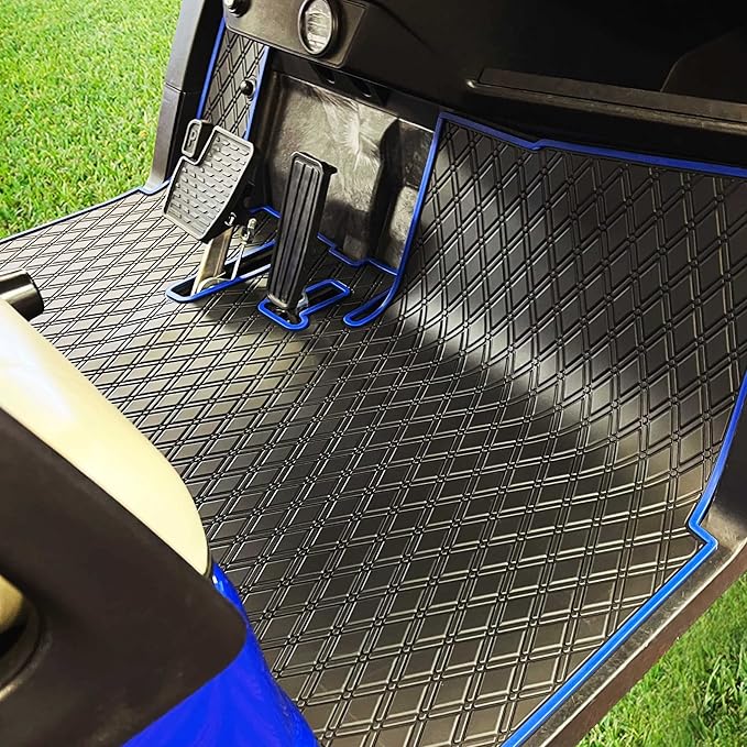 XTREME MATS Golf Cart Floor Mat Compatible with Yamaha Drive2, Full Coverage Golfcar Rubber Floor Liner - Compatible with Yamaha Drive2 EFI QuieTech (2017-2026) & UMAX Rally 4x4 - Black with Blue Trim