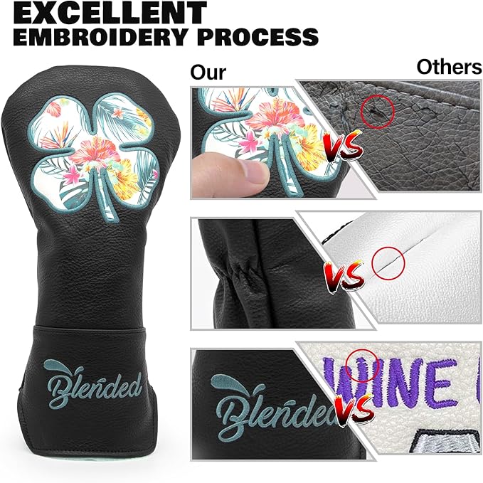 Golf Club Covers White Lucky Clover Golf Head Covers Driver Covers Fariway Wood Headcover Hybrid Covers Leather Golf Headcover with Number Tag for All Brand