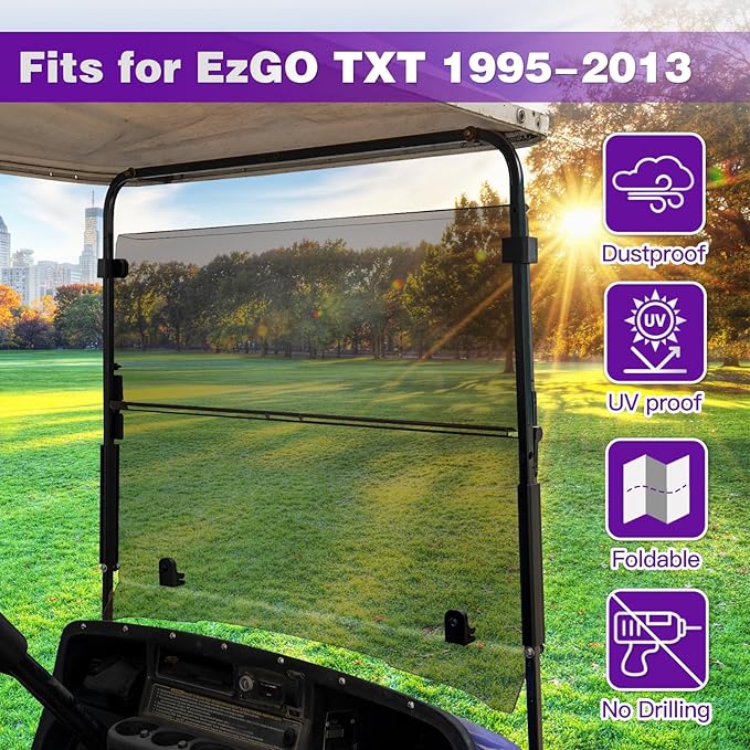 4.5mm Extra Thick Tinted Golf Cart Windshield - Compatible with EZGO TXT 1995-2013 Models (Gas & Electric) | Replacement Windshield for Golf Cart Accessories