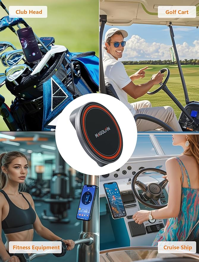 2-Pack Alloy Magnetic Golf Cart Phone Mount with N52 Magnets, Golf Accessories Compatible with MagSafe iPhone 16 Pro Max Plus 15 14 13 12 Mini Fits EZGO Yamaha Club Car Icon, Coolest Golf Gift