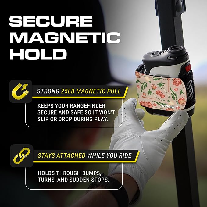 STICKIT Magnetic Rangefinder Strap | Strong Magnet Securely Holds to Golf Carts and Golf Clubs for Easy Access | Slim, Form Fitting, Size Adjustable