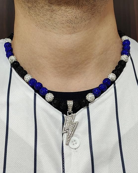 Baseball Necklace for Men 16/18/20 Inch Bling Ice Collection Lightning Bolt Pendant Necklace for Women Rhinestone Clay Beaded Discoball Accessories Gifts for Baseball Team Players Lovers