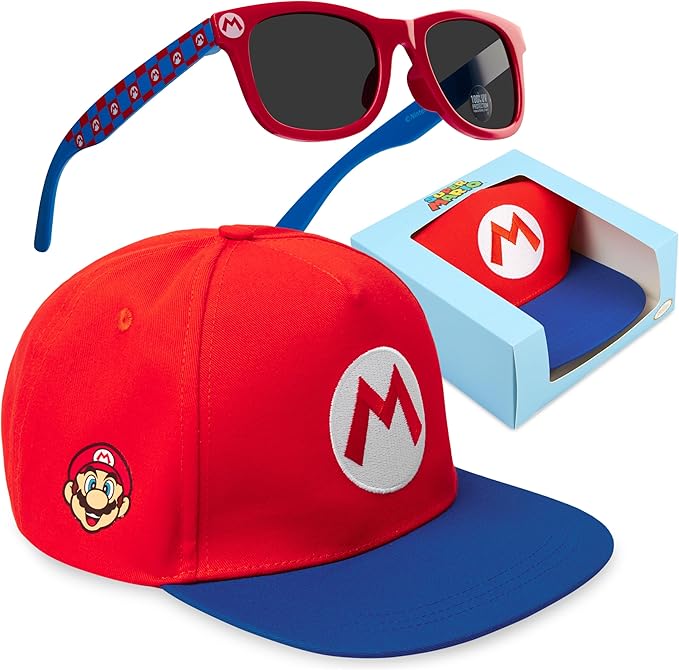 Spongebob | Minecraft | Fortnite | Super Mario | Kids Baseball Cap & Sunglasses with UV Protection, Gifts for Boys