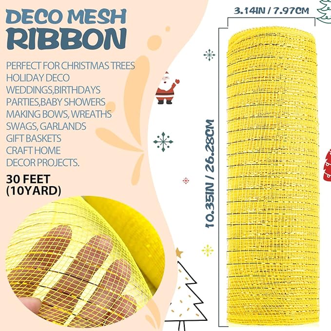 Anivia Deco Mesh Ribbon, 10inch x 30 Feet Each Roll Metallic Foil Mesh Ribbon - Image 2