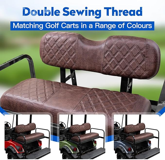 NOKINS Golf Cart Diamond Seat Covers Fit for Club Car DS/Precedent/EZGO TXT RXV/Yamaha Aftermarket Standard Rear Seat Cushion, No Nails Required, Breathable Vinyl Seat Covers (Brown&Yellow 8412)