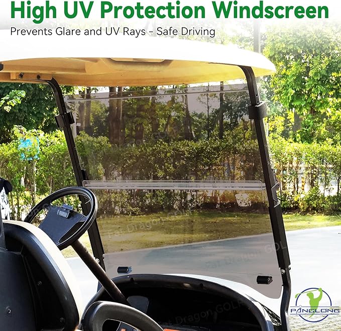 Panglong Precedent Golf Cart Tinted Windshield with all Windshield Clips, Fold Down Windshield Anti-UV Impact Resistant, Fit 2004-Up Club Car Precedent, Tempo, Onward Golf Carts-37.59"W X 33.97"H