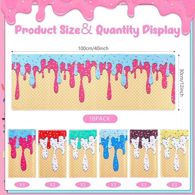 18 Pcs Ice Cream Drip Cooling Towel, Baseball Softball Towel Breathable Chilly Ice Towels, 40"x12" Cooling Towels for Sports Team Coach Gift Training, Cold Sweat Rag for Sport(Multicolor)
