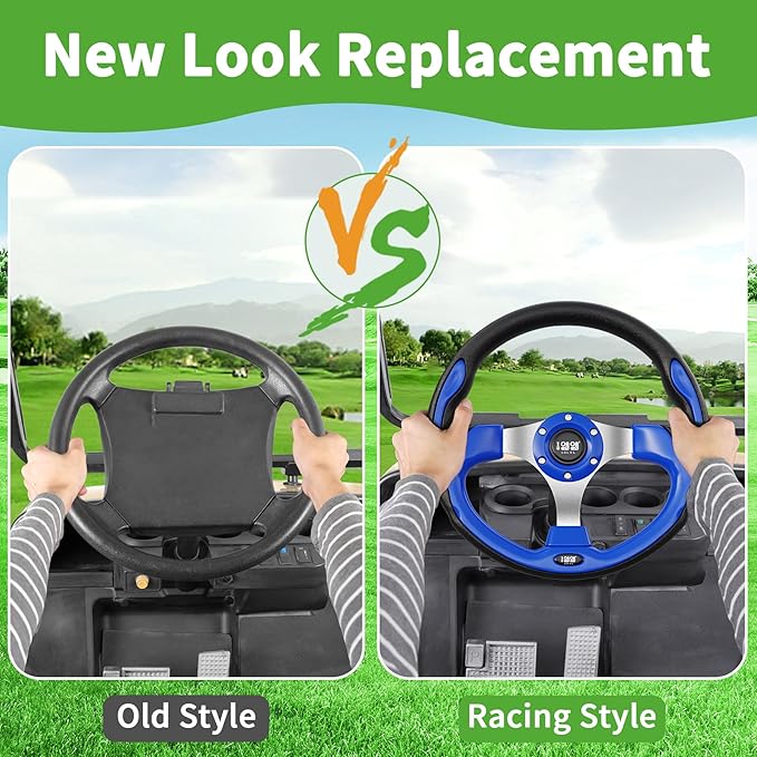 10L0L Golf Cart Steering Wheel, Universal Design Fit for Yamaha EZGO RXV & TXT, Club Car DS, Club Car Precedent Tempo Most Golf Cart - Klein Blue