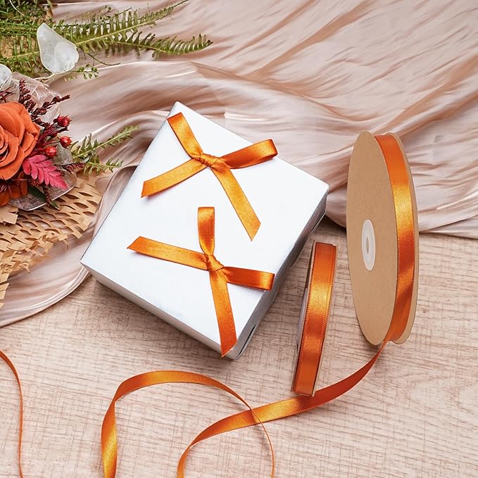 LaRibbons Orange Satin Ribbon 3/8 Inch 50 Yards Thin Luxury Double Faced Russet - Image 2