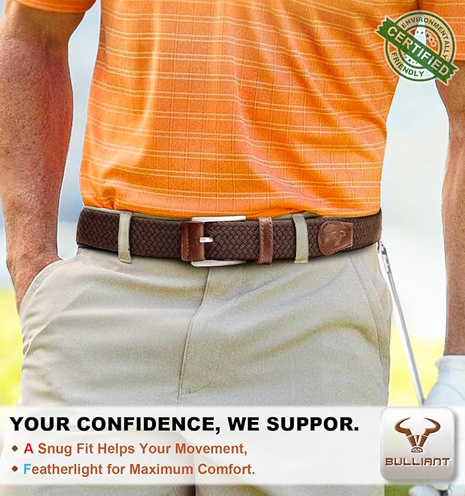 BULLIANT Belt for Men 2Pack,Mens Gift Stretch Braided Web Belt Elastic for Casual Golf Jeans,1 3/8"
