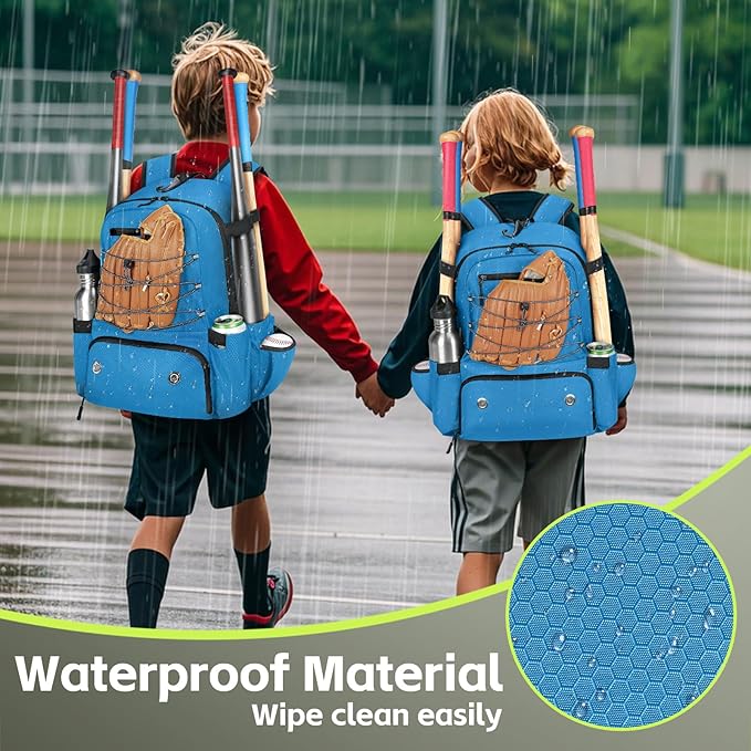 MATEIN Baseball Bat Bag for 4 Bats with Ball Pocket, Lightweight Youth Baseball Backpack with Shoe Compartment, Large Capacity Softball Equipment Bag with Fence Hook for TBall Gear, Helmet, Glove