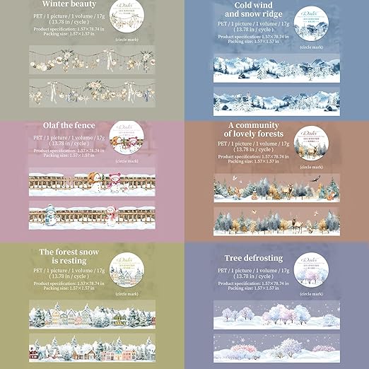 6 Rolls Winter PET Washi Tape, Nature Landscape Tape Stickers - Image 2