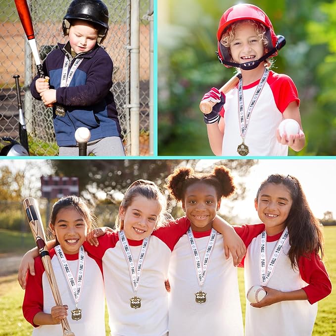 Ecation Medals with Neck Ribbons Soccer Awards Medals Baseball Team Awards Softball T-Ball Flag Football Trophy for Kids Sports Competitions Celebration Gift