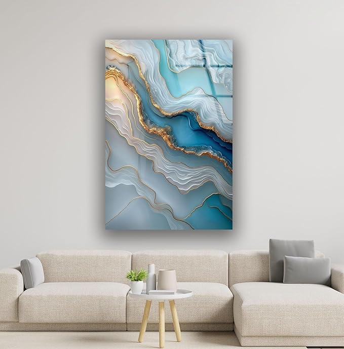 My Photostation.com 27Wx43H'' Turquoise and Blue Alcohol ink Glass Wall Art - Image 2