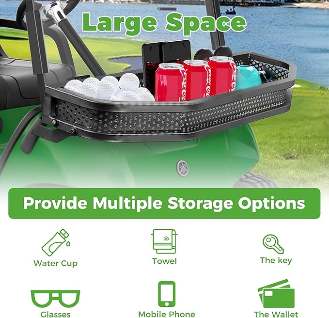 10L0L Golf Cart Front Cargo Basket for EZGO TXT/RXV、Club Car DS/Precedent、Yamaha G22/G29 - Heavy-Duty Steel Mesh Storage Rack, Gas/Electric Compatible
