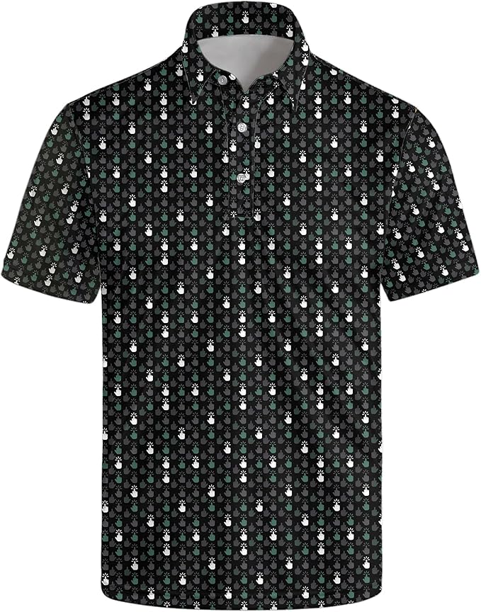 Golf Polo Shirts for Men Funny Print Short Sleeve Golf Shirts Performance Golf Polos