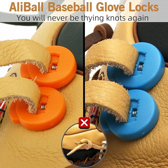 AliBall Glove Locks Baseball, Glove Lace Locks 8 Pack, Never Need Thying Knots Again, Fits All Baseball and Softball Gloves