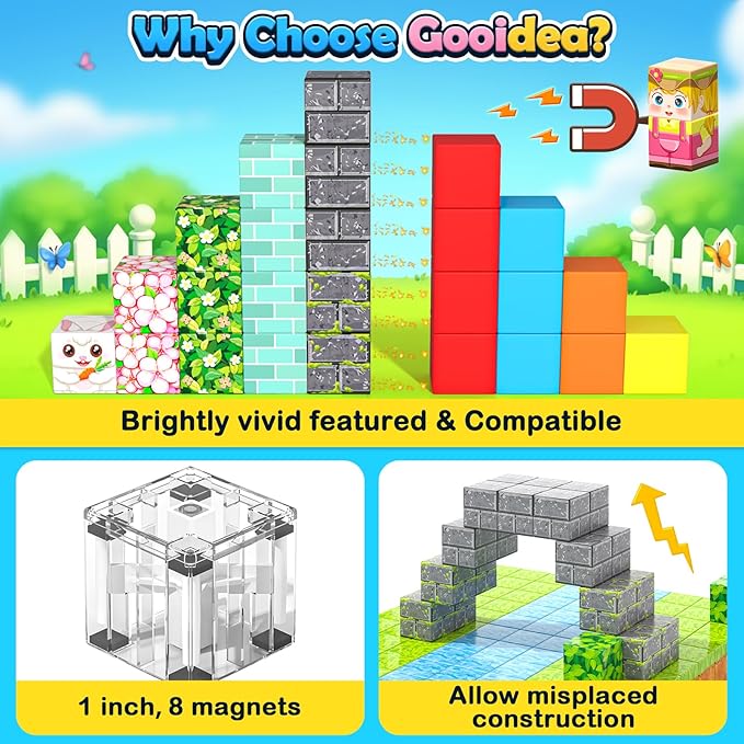 108PCS Magnetic Blocks Kids Magnet Toys, Large 1 inch Building Cubes - Image 3