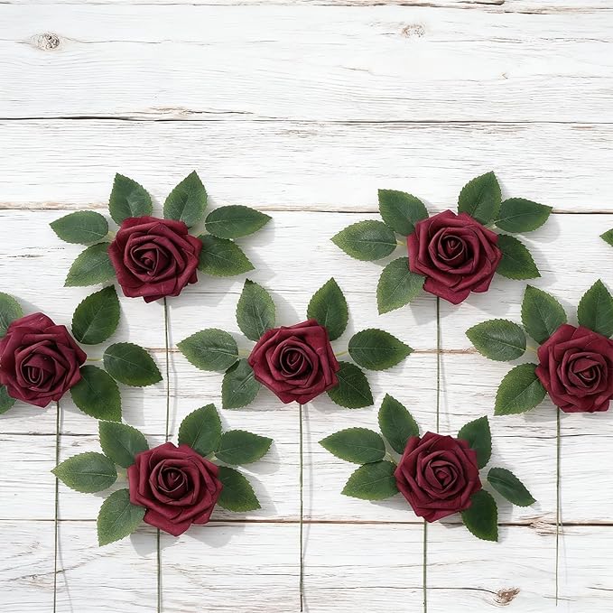 Artificial Flowers Foam Fake Roses 25pcs Dark Red Roses - Image 3