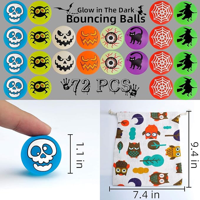 72 Glow in The Dark Bouncing Balls, Halloween Party Favors Supplies, 8 - Image 7