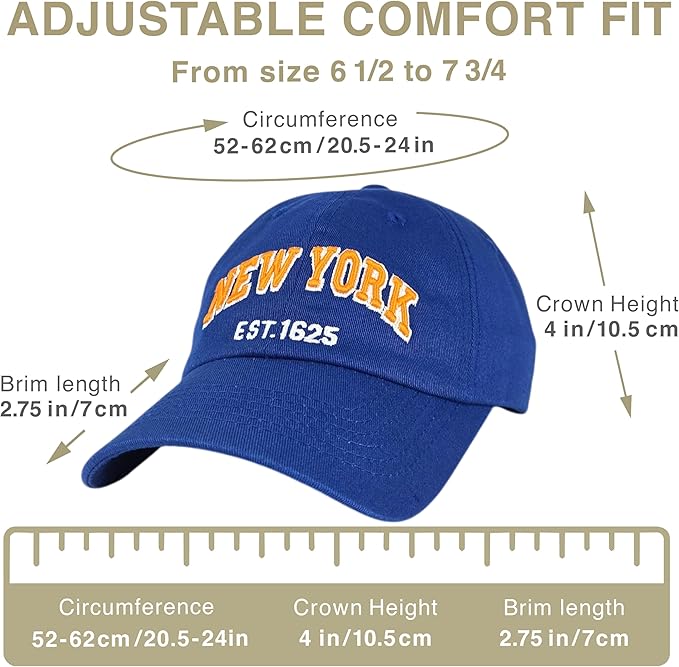 Elidan NY Dad Hat New York EST.1625 Cotton Cap, Adjust Buckle Strap, Unstructured Low-Profile NY Baseball Cap for Men & Women