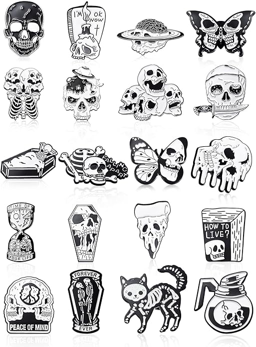 BBTO 20 Pieces Enamel Pins Skull Spooky Skeleton Enamel Pins Set Black by BBTO