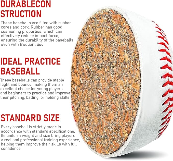 Baseballs, Practice Baseballs, Baseball for Youth Teenager/Adults Players Training Ball, Safe Throwing for Indoor/Outdoor, Batting Practice