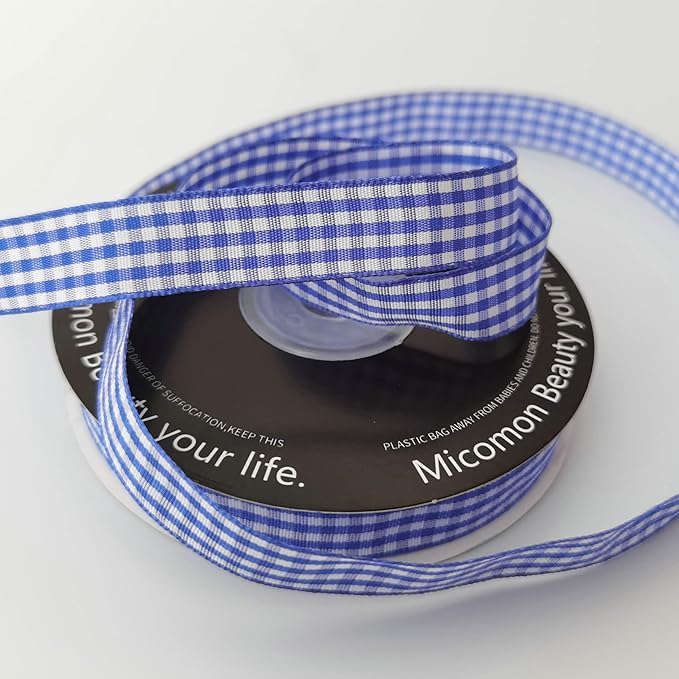 Blue and White Woven Edge Plaid Ribbon 100% Polyester Gingham Ribbon 25 Yards - Image 7