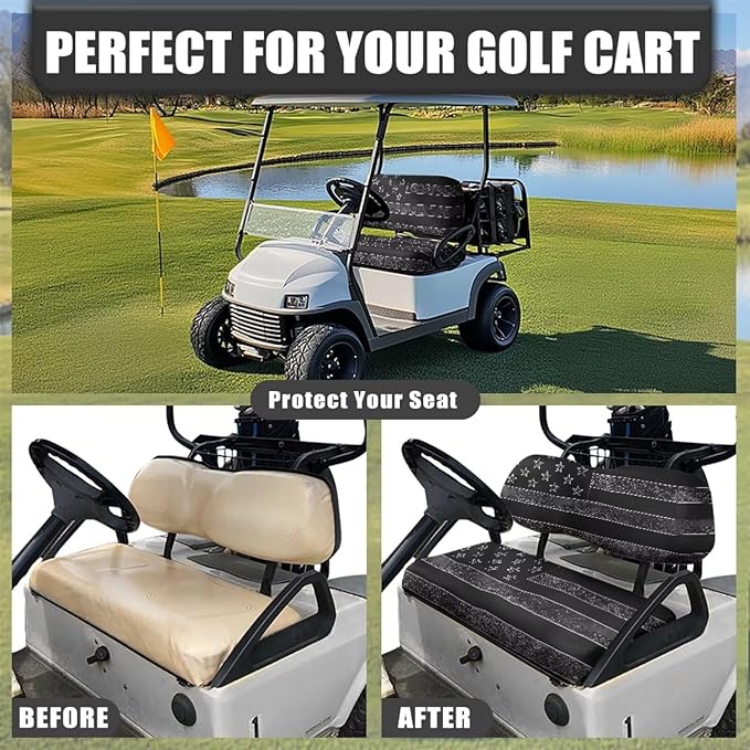 Yewatlles Grey American Flag Universal Golf Cart Seat Cover Dress UP Golf Cart Durable Breathable Material Fit for Club Car, Easy to Install
