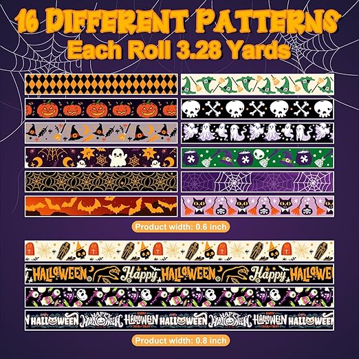 16 Rolls Halloween Washi Tape Holiday Masking Tape Stickers Glod Foil - Image 5