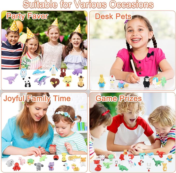 80Pcs Animal Erasers Kids Desk Pets Pencil Erasers 3D Puzzle Eraser Bulk Fun - Image 6