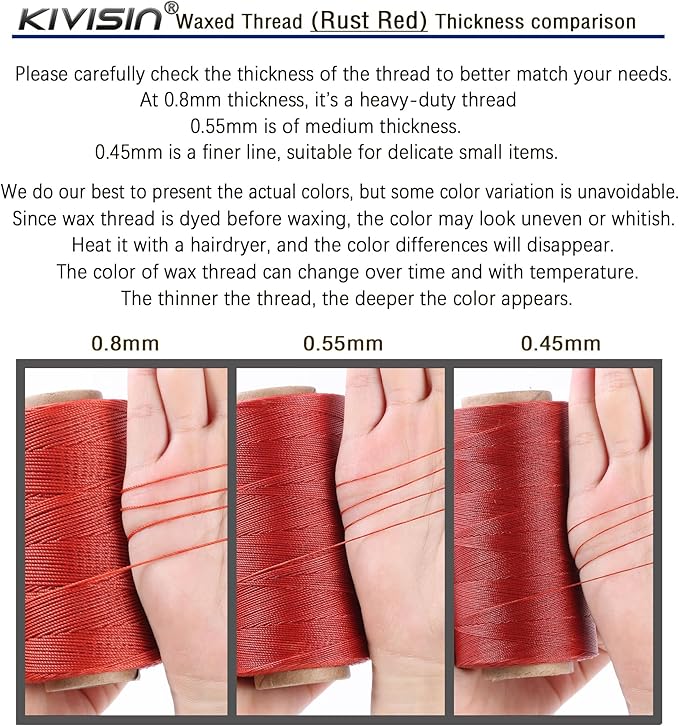 Bonded 0.8mm Round Waxed Polyester Cord, 3-ply Wax Coated Thread, 197 Yards - Image 4