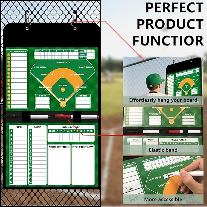 Magnetic Baseball Lineup Board for Dugout, 60 Magnets Coaching Clipboard with Dry Erase & Waterproof Bag – Dugout Organizer for Youth Baseball & Softball Coaches