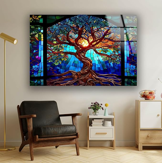My Photostation.com 43Wx27H'' Stained Blue Life of Tree Glass Wall ArtTempered - Image 2