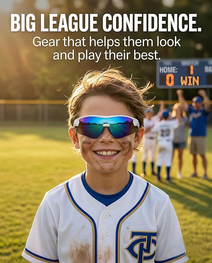 maivnz Youth Baseball Sunglasses for Boys and Girls Ages 6-12, Kids Sports Glasses for Softball Cycling, Helmet Compatible