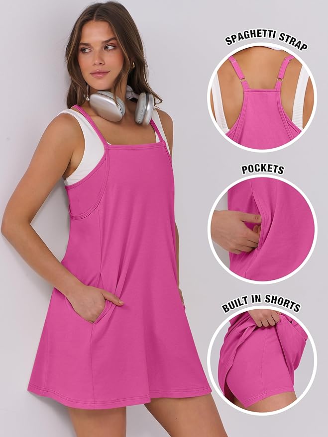 ANRABESS Women Summer Dress 2026 Beach Vacation Outfits Tennis Athletic Workout Romper Dress Built in Shorts Travel Clothes