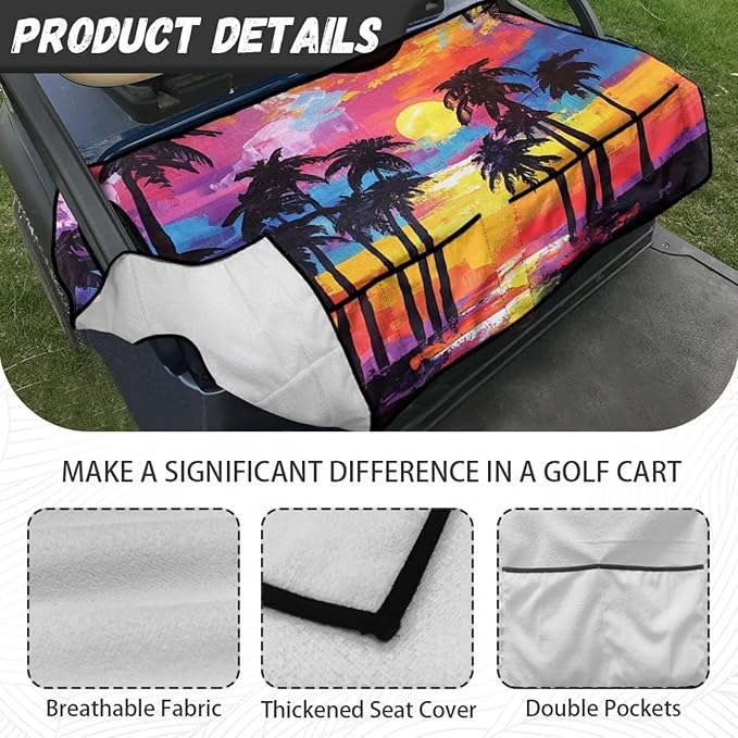 Golf Cart Seat Covers, Universal Golf Cart Seat Towel Blanket with 4 Front Pockets & Nonskid Bottom Fits for Club Car 2 Person Seats Golf Carts