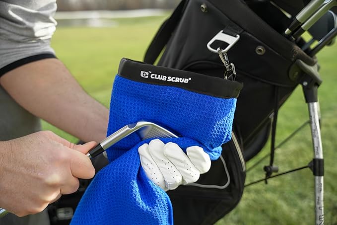 Club Scrub Towel Pro, Golf Club and Ball Cleaning Pouch with Attached Towel, Waterproof Exterior, Clean Face Technology Liner, Machine Washable, Cleans Club Grooves, Waffle-Weave Microfiber