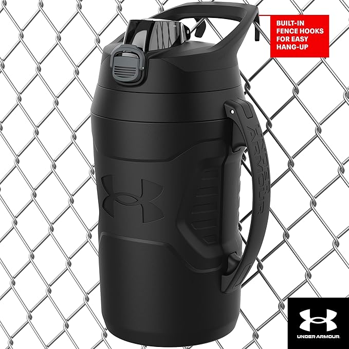 Under Armour Half Gallon Water Bottle Insulated, 64oz Insulated Water Bottle with Handle, Fence Hook, Leak Resistant, for Baseball, Football & More - Hi Vis Yellow/Black