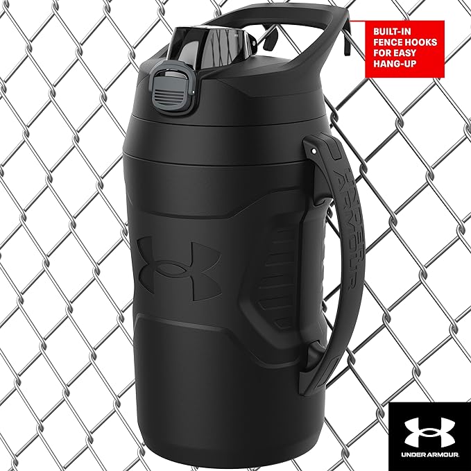 Under Armour Half Gallon Water Bottle Insulated, 64oz Insulated Water Bottle with Handle, Fence Hook, Leak Resistant, for Baseball, Football & More - Academy/Black