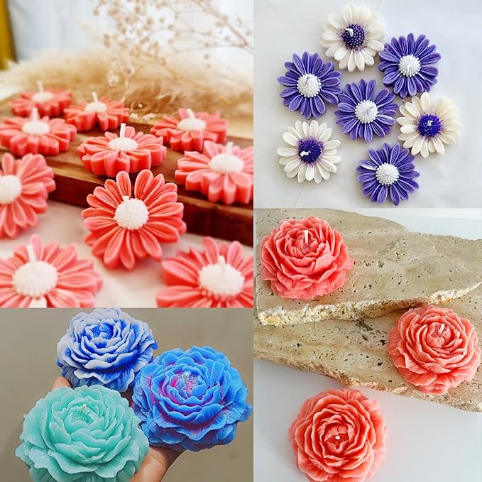JDH 2PCS Peony Candle Mold Daisy Flower Silicone Molds, 3D Flower Fondant Mold - Image 8
