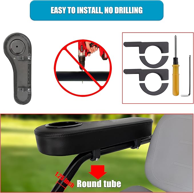 NOKINS Golf Cart Armrest with Cup Holder Support Frame Sturdy No Drilling for Most Golf Cart 1-1/4 inch Round Tube