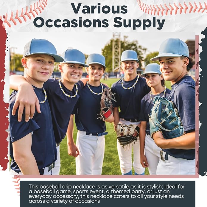 Landical 12 Pcs Bling Baseball Necklace Ice Beaded Baseball Necklace Cool Gifts Bulk for Team Players Lovers Fans