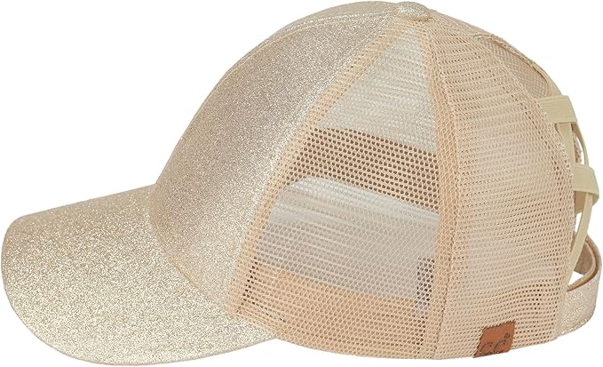 C.C Ponycap Messy High Bun Ponytail Adjustable Glitter Mesh Trucker Baseball Cap