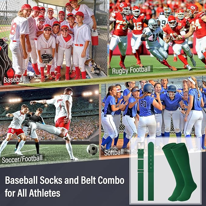 Baseball Socks and Belt for Youth Adult Softball Socks Combo Elastic Waist Belt for Men Kids Boys Girls Women JASGOOD